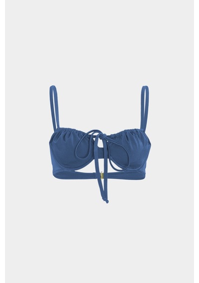 Açelyaokcu Premium Büzgü Detaylı Luna Slim Fit Kadın Bikini Üstü İndigo