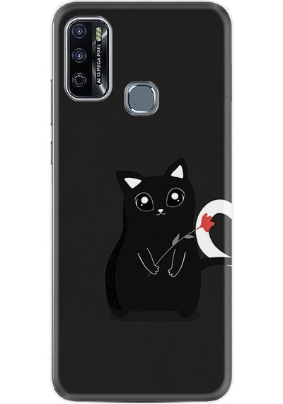 Infinix Hot 10 Play Kılıf Resimli Desenli Silikon Platinium Series Kara Kedi 1801