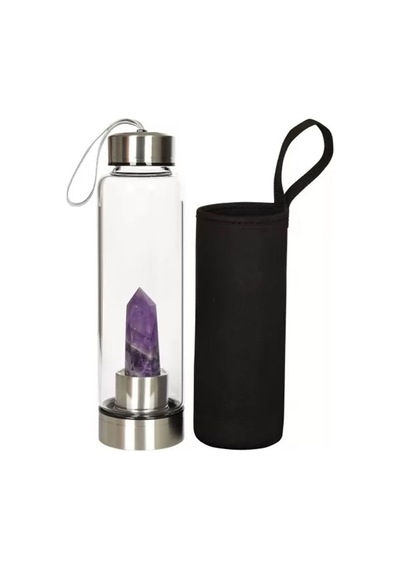 Ametist Doğal Taş Su Şişesi 550 Ml + Termal Kılıf Çok Renkli