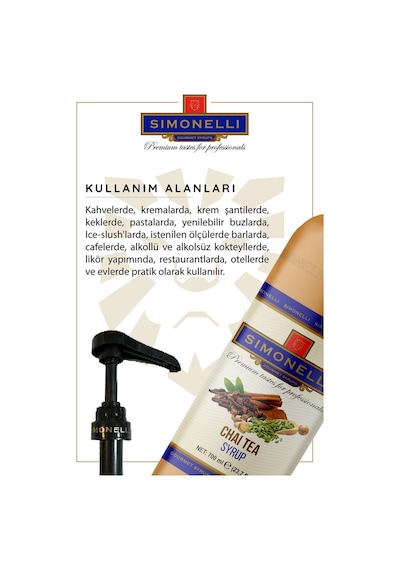 Simoenlli Kahve Şurubu Chai Tea Aromalı 700 ML + Pompa Simonelli