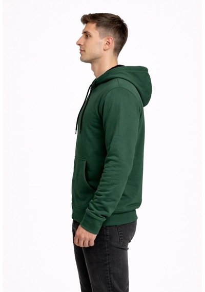 Axxel Erkek Haki 2 İplik Fermuarlı Kapüşonlu Sweatshirt-w1084 Haki