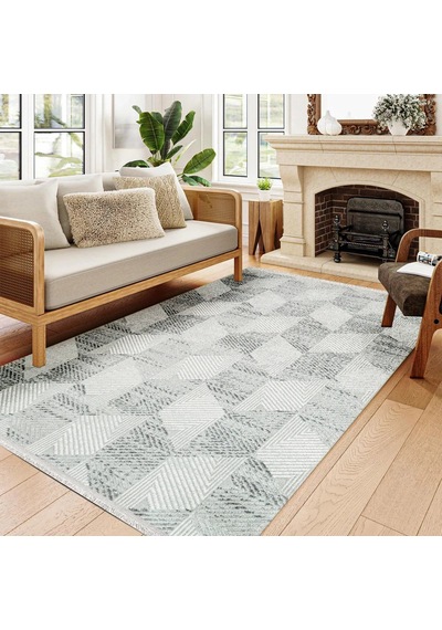 Bespoky Phoenix Geometrik Modern Salon Halısı Makine Dokuma Gri