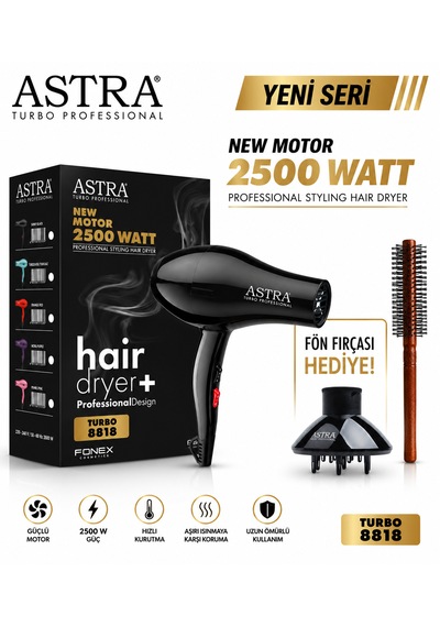 Astra 8818 Viğo Turbo Profesyonel 2500W Saç Kurutma Makinesi Siyah