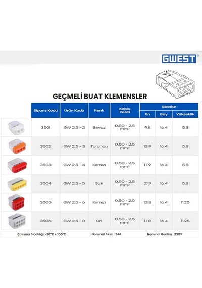 Gwest Gw-2.5-3 Geçmeli Buat Klemens Turuncu 1 Adet