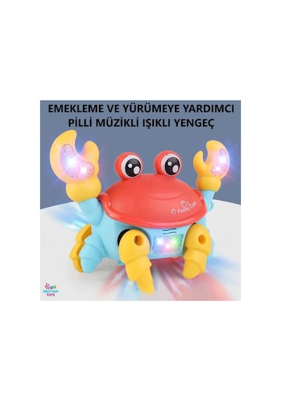 Yürüyen Yengeç Oyuncak İpli Işıklı Müzikli Emeklemeye ve Yürümeye Yardımcı Pilli