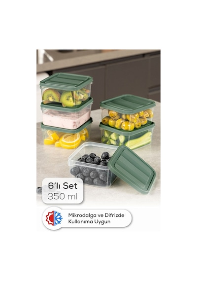 Vienev 6'lı 350 Ml Buzdolabı Dondurucu Organizer Saklama Kabı Yeşil