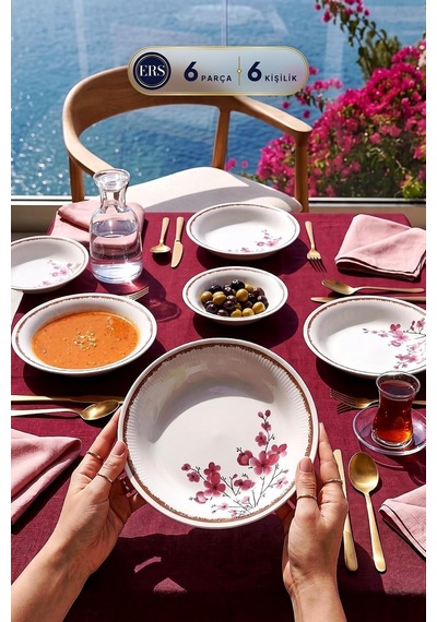 Tr Lüx Sakura Desen Seramik 6 Kişilik Yemek Seti 20 Cm Genel