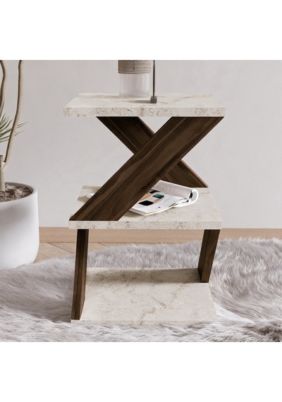 İnarch Dizayn Albeni Z Tasarım 3 Katlı Minimalist Yan Sehpa 9 Renk Seçeneği Modern Sehpa Traverten/ceviz