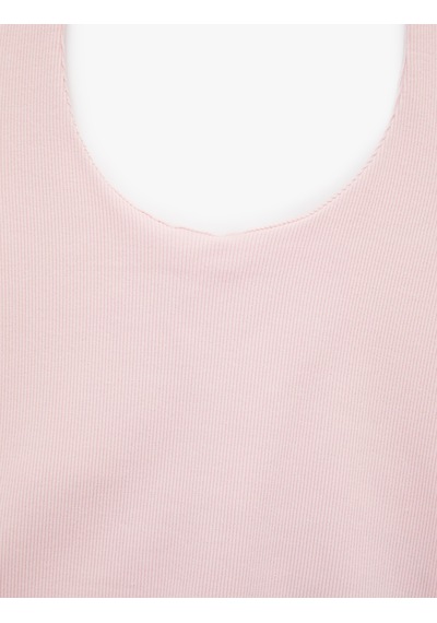 Koton Pamuklu Ribanalı Slim Fit Sırt Dekolteli U Yaka Bluz Pembe 6sak10338ek Gül
