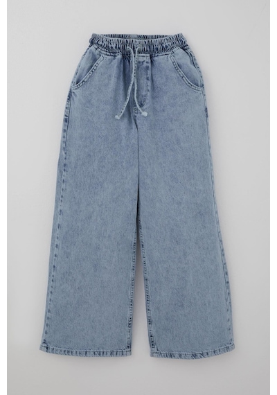 Breeze Kız Çocuk Jean Pantolon Bağcıklı Bel Kısmı Lastikli 7-12 Yaş, Açık Mavi