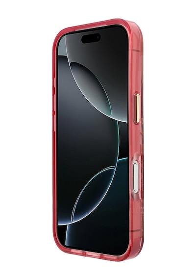 Apple iPhone Uyumlu 18 Pro Kılıf Guess Lisanslı M-safe Şarj Özellikli Gül Desenli Simli Yazı Logolu Kapak Bordo