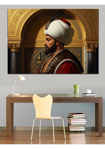 Osmanlı Sultanı Kavuklu Profil Portresi Dekoratif Kanvas - Mdf Ahşap Tablo