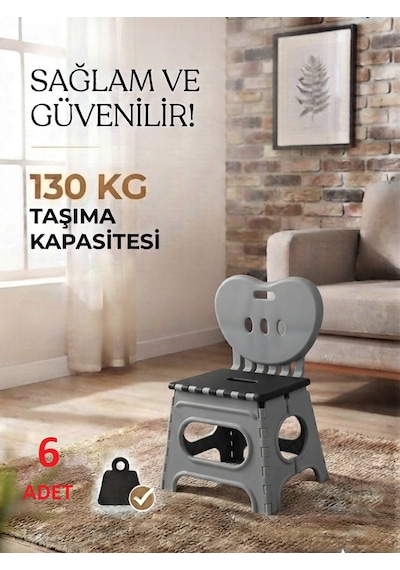 6 Adet Lüks Sağlam Dayanıklı Kullanışlı Şık Katlanır Tabure Ma115 Gri 6 Adet