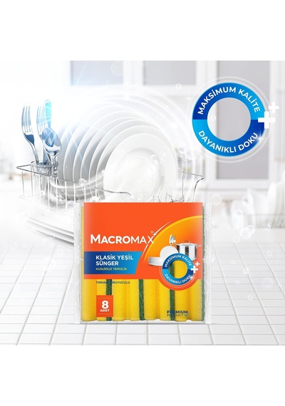 Tırnak Koruyuculu Bulaşık Süngeri 8 Li Paket Ergonomik Yeşil Klasik Sünger