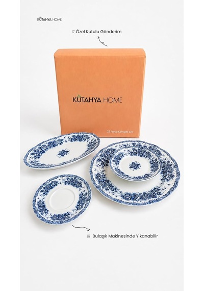6 Kişilik 20 Parça Porselen Kahvaltı Takımı Blue Romance Kütahya Home Diğer