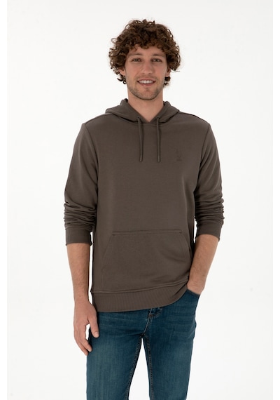 U.S. Polo Assn. Erkek Regular Fit Kapüşonlu Vizon Basic Sweatshirt 50313720-VR052