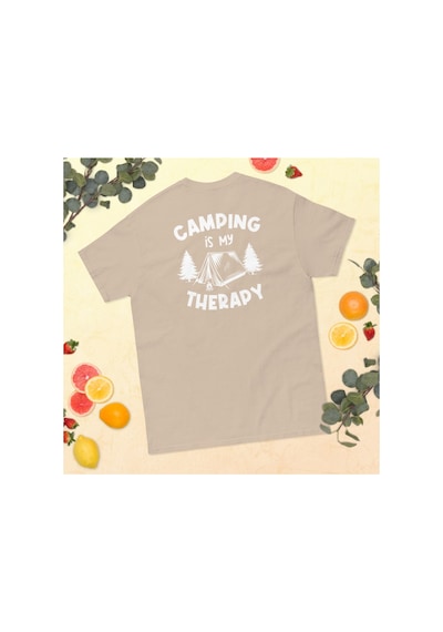 Wildstyle Camping Is My Therapy Kamp Çadır Doğa Baskılı Unisex Bisiklet Yaka Tişört Camel