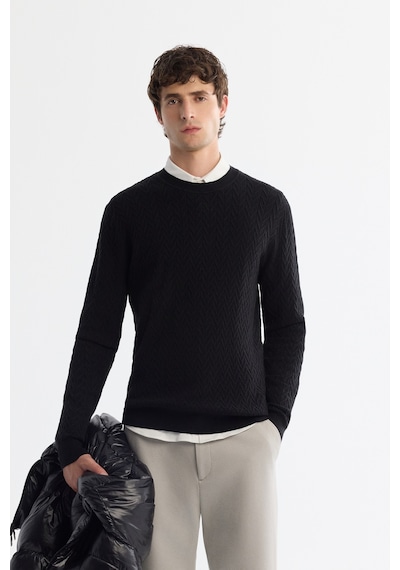 Avva Erkek Siyah Bisiklet Yaka Jakarlı Soft Touch Triko Regular Fit Kazak A42y5145