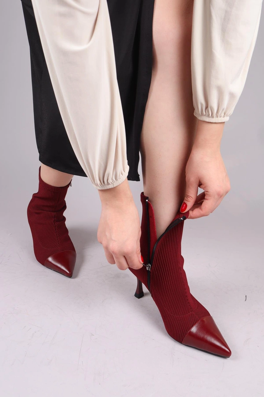 Virrey Cilt Garnili Strech Topuklu Bot Bordo-8395 Bordo