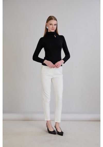 Sortie Collection Balıkçı Yaka Simli Triko Bluz Siyah