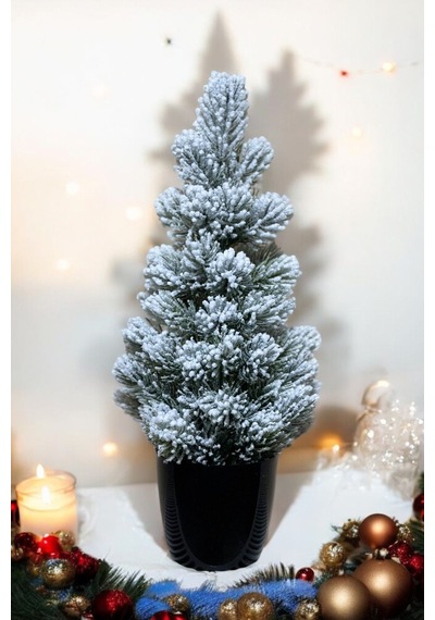 Yapay Çiçekçiniz Kar Desenli Yılbaşı Çam Ağacı 42 Cm Siyah