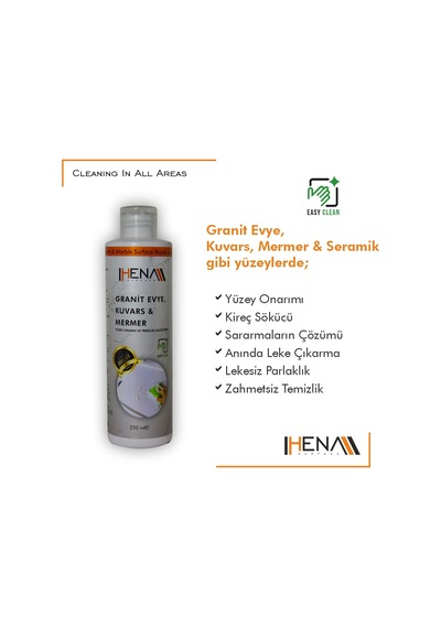Hena Surface Granit Evye Kuvars Mermer Yüzey Onarım ve Temizlik Solüsyonu 250 ML