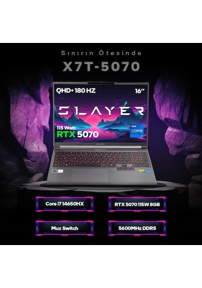 Game Garaj Slayer X7T-5070-C2 i7-14650HX 32 GB 1 TB RTX5070 16" Free Dos Dizüstü Bilgisayar