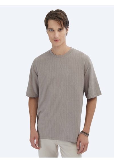 Kip Vizon Desenli Bisiklet Yaka T-shirt Vizon