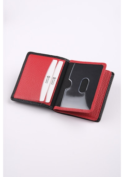 Ancora Leather Hakiki Deri Kartlık-26207 Siyah - Kırmızı