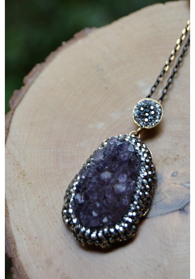 Stoneage Jewellery Kadın Kolye Özel Tasarım Ametist Doğal Taş Kahverengi