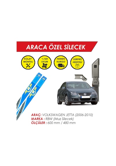 Volkswagen Jetta Silecek - Rbw Muz Silecek Takımı - 2006-2010 Volkswagen Jetta Silecek - Rbw Muz Silecek Takımı - 2006-2010