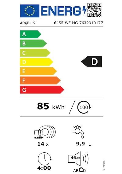 Arçelik 6455 WF MG 5 Programlı 14 Kişilik Bulaşık Makinesi