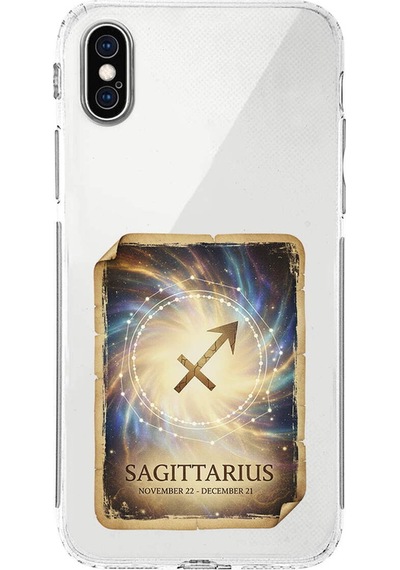 Apple Uyumlu iPhone Xs İle  Burç Kartları Yay Tasarımlı Şeffaf Silikon Kılıf Şeffaf