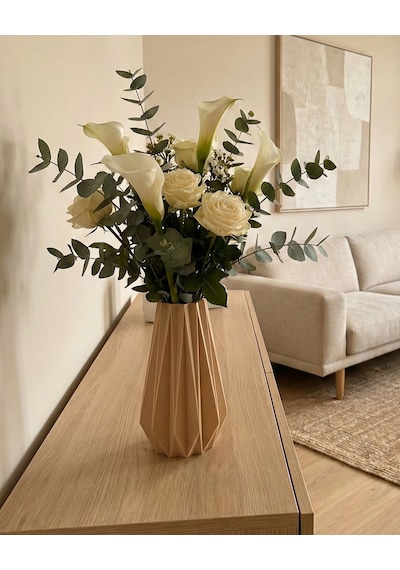 Elana Design Tria Vazo - Modern Tasarımlı Şık Çiçek Vazosu Bej