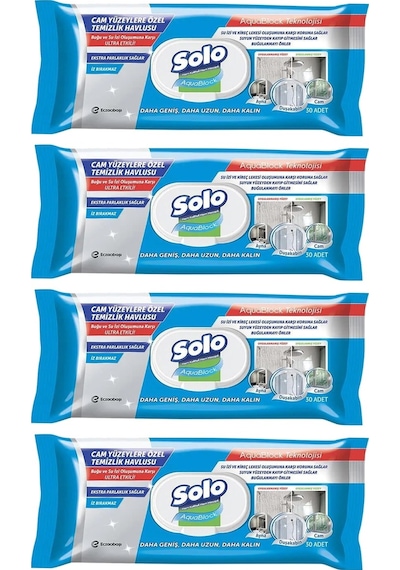 Solo Aquablock Cam Yüzeylere Özel Temizlik Havlusu 30'lu X 4 Adet Beyaz