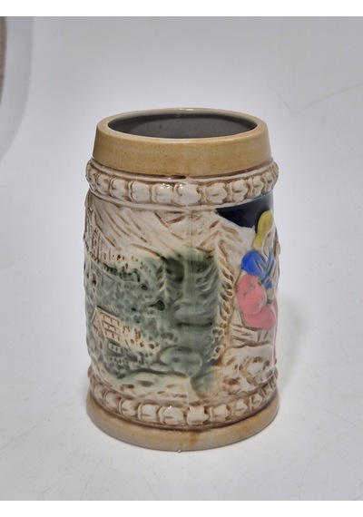 Vintage Tankart Kabartmalı İnsan Ve Doğa Tasfirli Alman Seramik Bira Bardağı 11,8cm 004