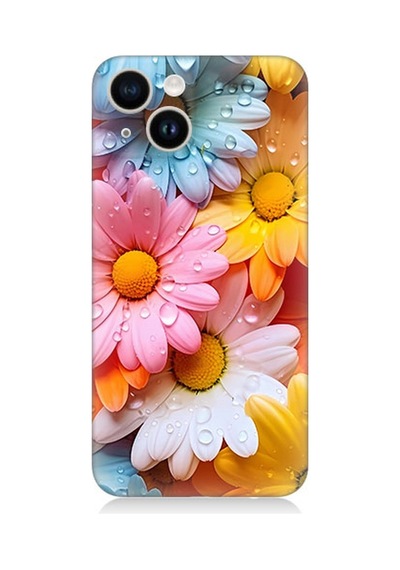 Apple Uyumlu iPhone 13 Silikon Kılıf Renkli Çiçekler Damlacık