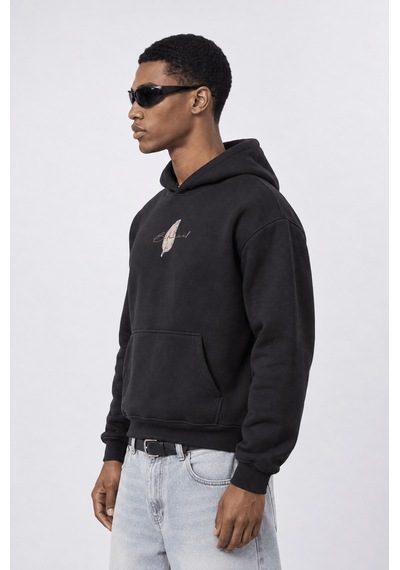 Respire Erkek Botanical Patch Detaylı Oversize Hoodie Siyah