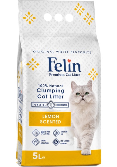 Felin Limon Kokulu Topaklaşan Bentonit Kedi Kumu 5 L