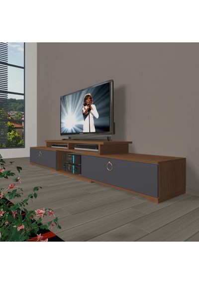 Decoraktiv Flex 130 Mdf Gold Tv Ünitesi Tv Sehpası Ceviz - Antrasit