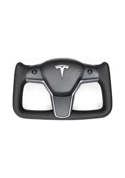 Tesla Model Y - Model 3 Yoke Stil Direksiyon Simidi - Alcantra Siyah Deri - Karbon Fiber Kaplama - Isıtmalı