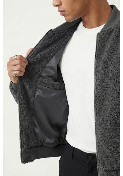 Genius Store Erkek Mont Peluş İçi Astarlı Oversize Geniş Kalıp Sherpa Kuzu Kumaş Spor Mont Füme