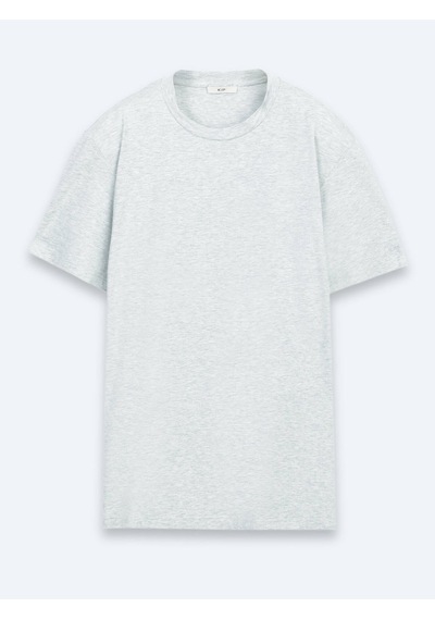 Kip Gri Düz Pamuk Karışımlı T-shirt