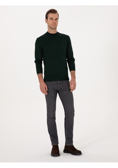 Cacharel Zümrüt Slim Fit Yün Karışımlı Çeyrek Balıkçı Yaka Basic Triko Kazak Yesıl
