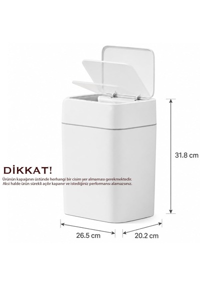 18 Litre Otomatik Hareket Sensörlü Çöp Kovası, Banyo Çöp Kovası, Çöp Kutusu Beyaz