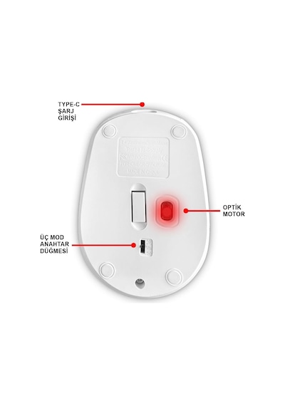 Store Bluetooth Şarj Edilebilir Kablosuz Ve Çift Mod Sessiz Mouse 800-1200-1400 Dpı
