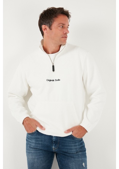 Buratti Regular Fit Yarım Fermuarlı Dik Yaka Yumuşak Dokulu Erkek Sweat 59060661 Ekru