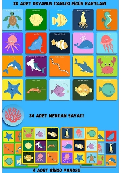 DoerKids Okyanus Temalı Çocuk Tombalası - Ocean Bingo