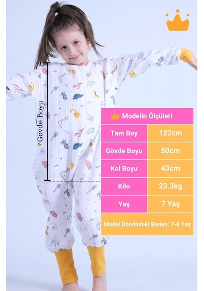 Babyhola Çocuk Mevsimlik Uyku Tulumu 2-8 Yaş 1 Tog 4 Kat Müslin Uzun Kollu Uyku Tulumu Sarı
