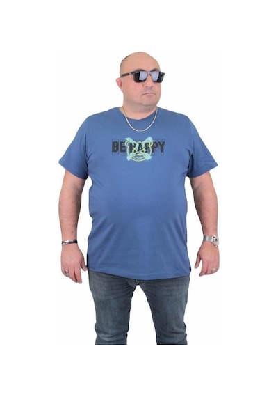 Starbattal Erkek Büyük Beden Sıfır Yaka Tişört Be Happy 24131 Indıgo-Indıgo İndigo